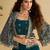 Navy blue embroidery, sequins & beads work silk blouse palazzo suit with jacket-free size stitching (size upto 42")