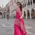 Rani pink embroidery, sequins & beads work crep high-low top palazzo suit -free size stitching (size upto 42")