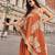 Orange embroidery sequins & beads work crep high-low top palazzo suit -free size stitching (size upto 42")