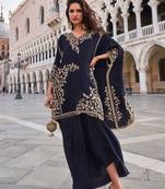 Black embroidery sequins & beads work crep kaftan  suit -free size(size upto 42")