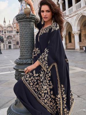 Black embroidery sequins & beads work crep kaftan  suit -free size(size upto 42") 2