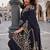 Black embroidery, sequins & beads work crep kaftan skirt suit -free size stitching (size upto 42")