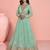 Sea green embroidery, sequins work viscos jacquard silk gown suit -free size stitching (size upto 42")