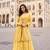 Yellow embroidery, zari & sequins work gerogette blouse palazzo suit with jacket-free size stitching (size upto 42")