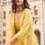 Yellow embroidery, zari & sequins work gerogette blouse palazzo suit with jacket-free size stitching (size upto 42")