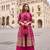 Rani pink embroidery, zari & sequins work gerogette blouse palazzo suit with jacket-free size stitching (size upto 42")
