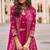 Rani pink embroidery, zari & sequins work gerogette blouse palazzo suit with jacket-free size stitching (size upto 42")