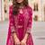 Rani pink embroidery, zari & sequins work gerogette blouse palazzo suit with jacket-free size stitching (size upto 42")