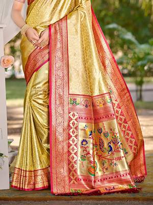 Sangam prints multi color kanjivaram silk woven work traditional saree 3