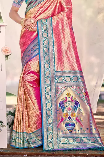 Sangam prints multi color kanjivaram silk woven work traditional saree