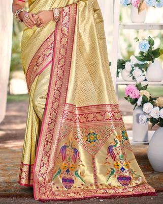 Sangam prints multi color kanjivaram silk woven work traditional saree 3