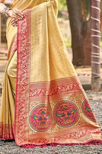 Sangam prints multi color kanjivaram silk woven work traditional saree