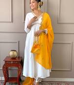 Women's Gorgeous Embroidery Chandrei Straight Kurta, Pant and Dupatta Set