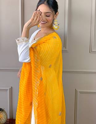Women's  Embroidery Chandrei Straight Kurta Pant and Dupatta Set 4