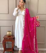 Women's Gorgeous Embroidery Chandrei Straight Kurta, Pant and Dupatta Set