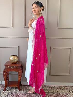 Women's  Embroidery Chandrei Straight Kurta Pant and Dupatta Set 4