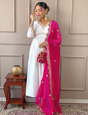 Women's  Embroidery Chandrei Straight Kurta Pant and Dupatta Set 5