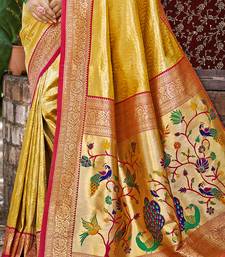 Sangam prints mustard kanjivaram silk woven work traditional saree