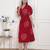 Doriyaan womens red bandhani printed collar neck  maxi dress
