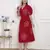  womens red bandhani printed collar neck  maxi dress