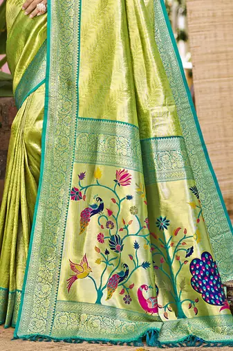 Sangam prints green kanjivaram silk woven work traditional saree