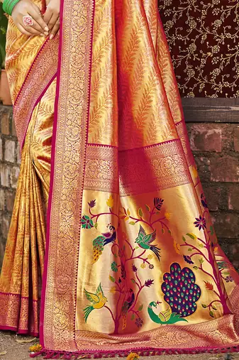 Sangam prints multi color kanjivaram silk woven work traditional saree