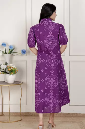 purple bandhni printed a-line maxi dress