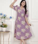 lavender floral printed a-line maxi dress