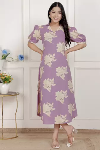 lavender floral printed a-line maxi dress