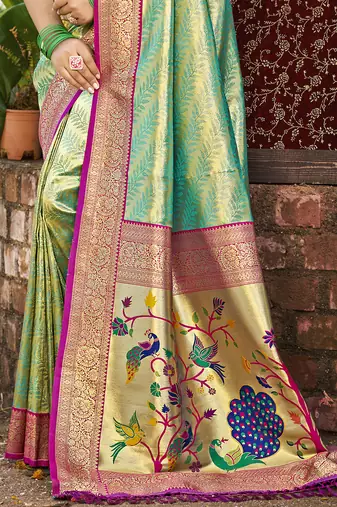 Sangam prints multi color kanjivaram silk woven work traditional saree