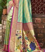 Sangam prints multi color kanjivaram silk woven work traditional saree