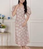 puff sleeve pure cotton printed maxi dress