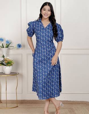 floral print collar-neck puff sleeves a-line maxi dress 1