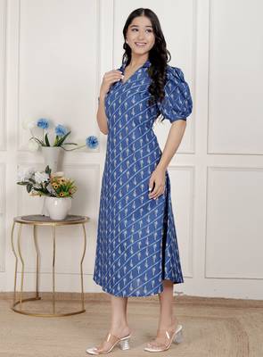 floral print collar-neck puff sleeves a-line maxi dress 2