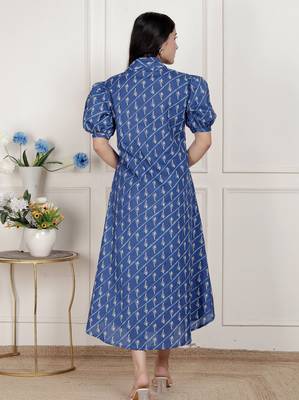 floral print collar-neck puff sleeves a-line maxi dress 5