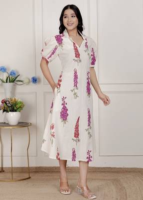 off white flower printed cotton flex maxi dress 3