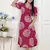pink printed collar neck short puff sleeves cotton a-line maxi dress