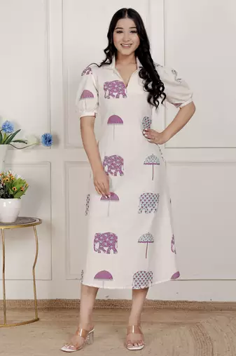 flex cotton short sleeve off white animal print a-line maxi dress