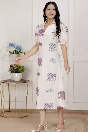 flex cotton short sleeve off white animal print a-line maxi dress