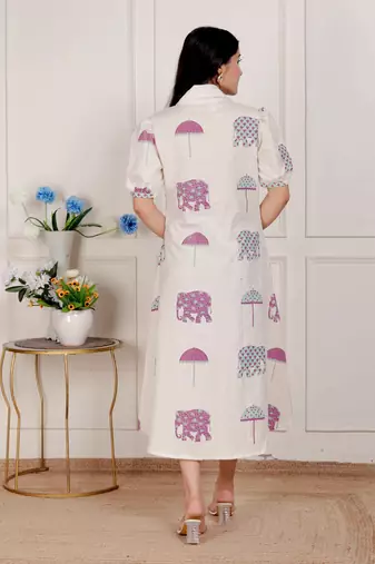 flex cotton short sleeve off white animal print a-line maxi dress