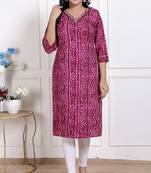 Doriyaan womens bandhej printed rayon kurti magenta
