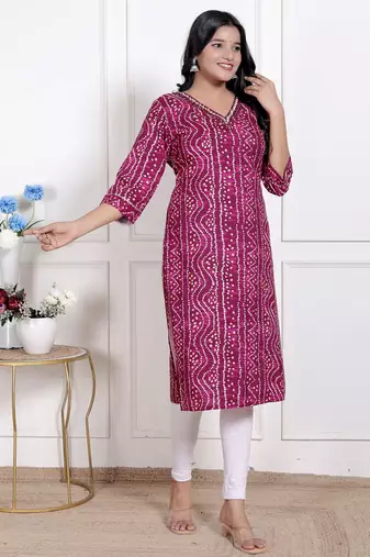  womens bandhej printed rayon kurti magenta