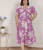Doriyaan womens plus size pink floral print puff sleeve pure cotton fit flare butterfly maxi dress