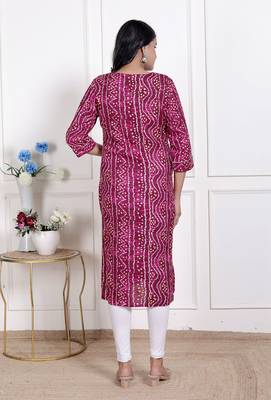  womens bandhej printed rayon kurti magenta 5