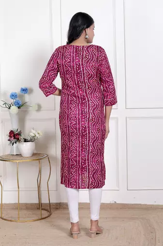  womens bandhej printed rayon kurti magenta