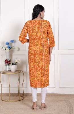 yellow bandhani printed straight kurti 5
