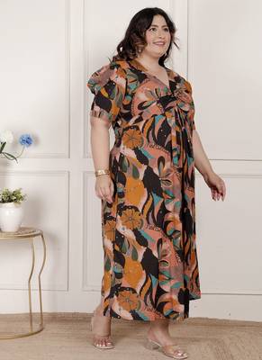 plus size pure cotton black puff sleeve floral printed butterfly maxi dress 2