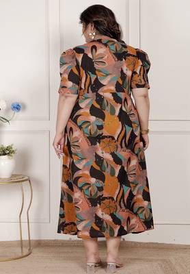 plus size pure cotton black puff sleeve floral printed butterfly maxi dress 5