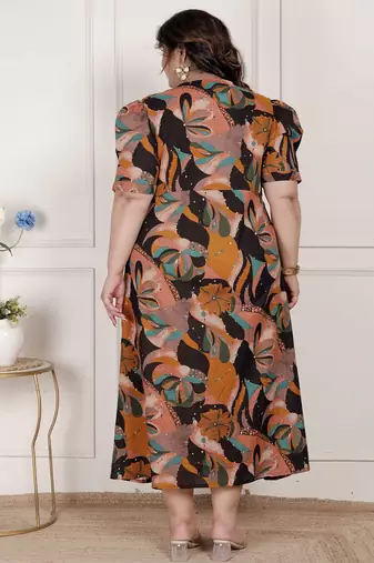 plus size pure cotton black puff sleeve floral printed butterfly maxi dress