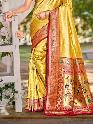 Sangam prints multi color kanjivaram silk woven work traditional saree 4